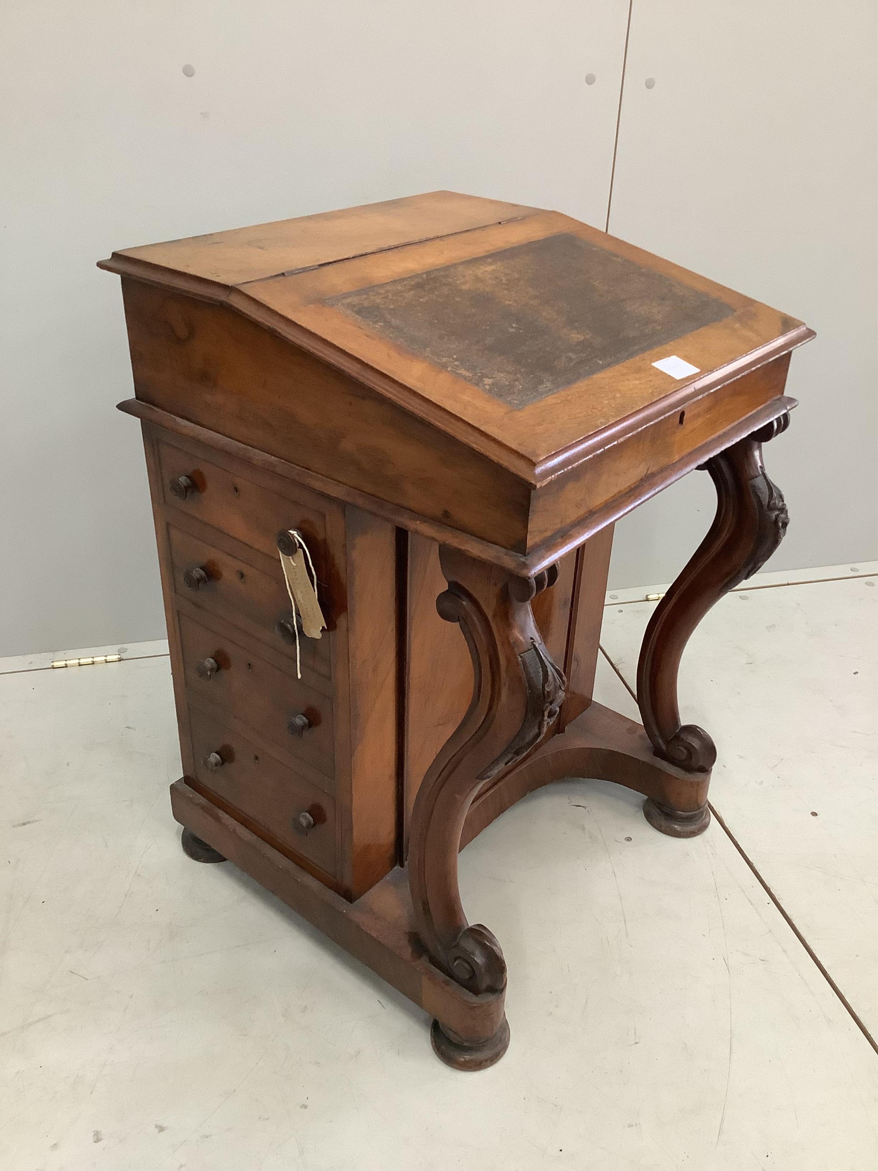 A Victorian mahogany Davenport, width 55cm, depth 53cm, height 77cm. Condition - fair